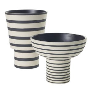 Black & White Stria- Vase & Compote