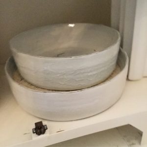 Textured White Ceramic Low Bowl Small