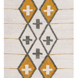 Natural Rug with White and Gold Xs and Diamonds