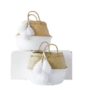 Neutral and White Collapsible Basket Large