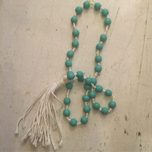 Blue Wood Bead Chain with White tassel
