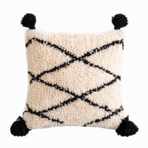 Black and White Lattice Pillow with Pompoms