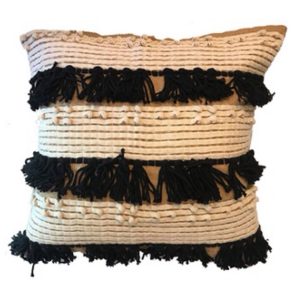 Black & Natural Burlap Tassel Pillow - Large