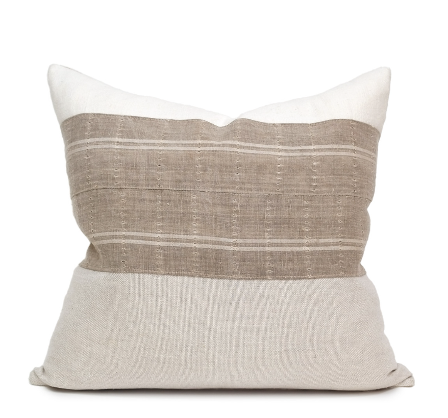 Natural Linen and Blanc Mud Cloth Pillow