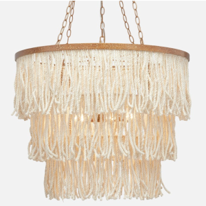 Bleached Abaca Rope/Gold Metal Chandelier